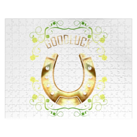 Good Luck With A Golden Horseshoe For Irish St Jigsaw Puzzles