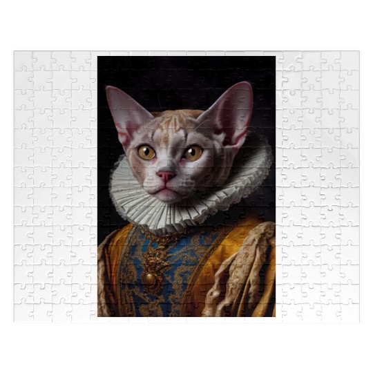 Black Queen Devon Rex Cat Breed Portrait Royal Ren Jigsaw Puzzles