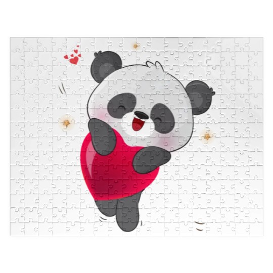 Cute Panda Embrace Heart Design Jigsaw Puzzles