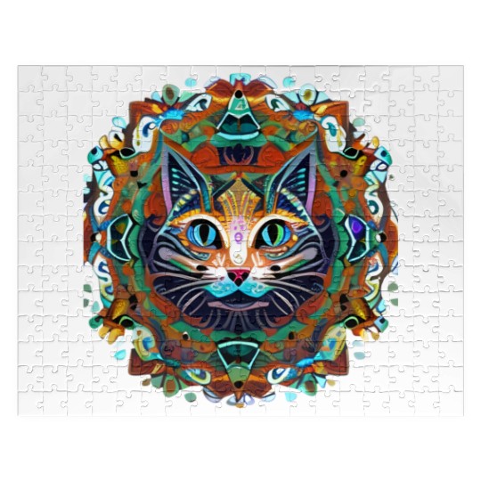Cat Mandala. Cute Namaste Mindfulness Design Jigsaw Puzzles