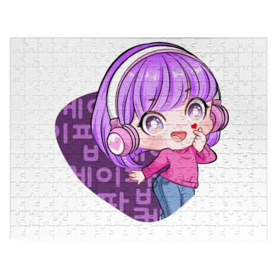 Korean Pop Chibi Finger Heart Anime Girl Kpop Kdra Jigsaw Puzzles
