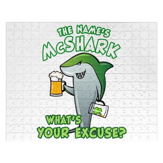 St Patricks Day Shark Funny Beer Drinking Jigsaw Puzzles