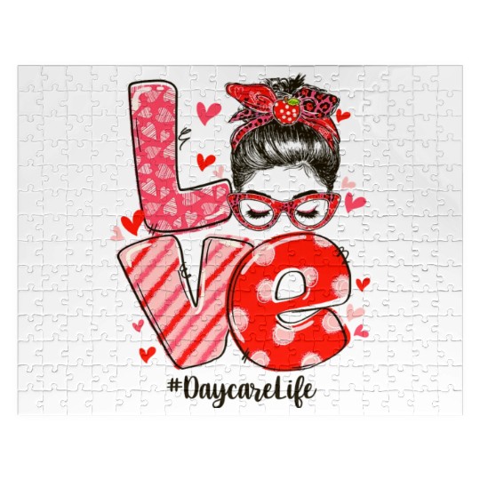 ove Messy Bun Daycare Teacher Valentines Day Jigsaw Puzzles