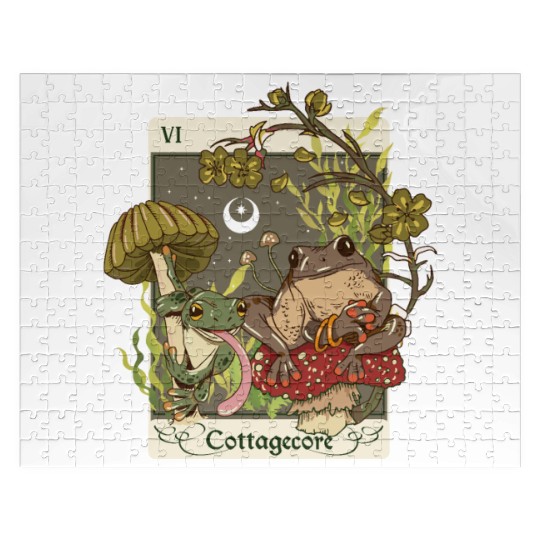 Swamp Mushroom Frog Cottagecore Tarot Card Aesthet Jigsaw Puzzles