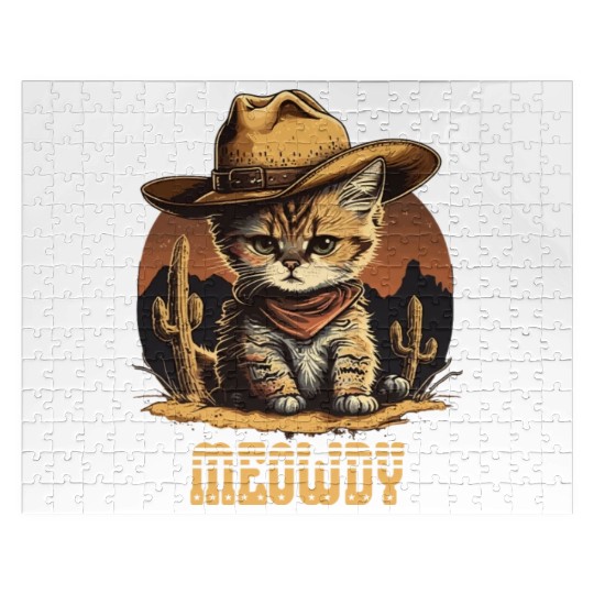 Meowdy - Funny Mashup Between Meow and Howdy - Cat Jigsaw Puzzles