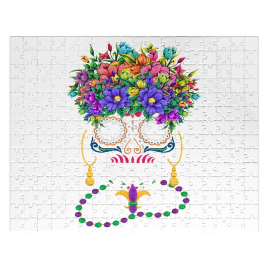 Mardi Gras Costume Dia De Los Muertos Flower Sugar Jigsaw Puzzles