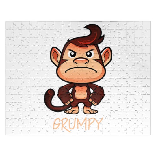 Grumpy Monkey Meme Aesthetic Bad Mood chimpanzee Jigsaw Puzzles