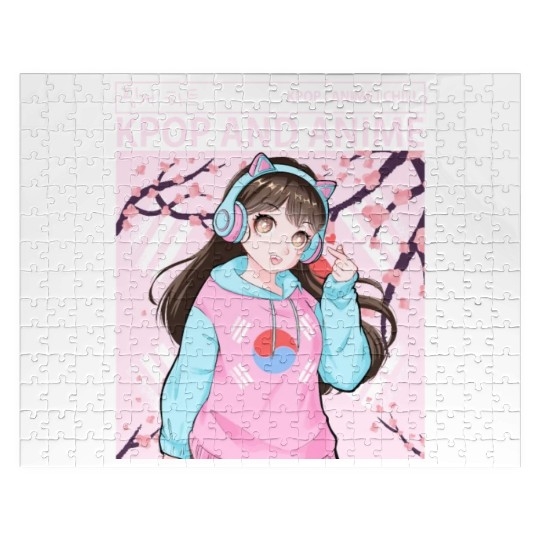 Kawaii Anime Girl Kpop Korean Flag Cherry Blossom Jigsaw Puzzles
