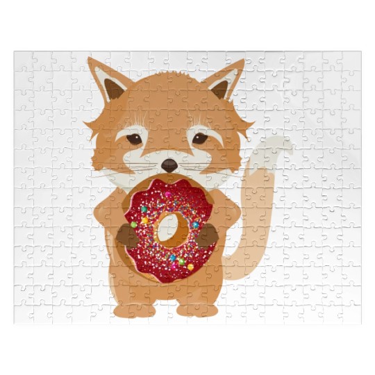 magical little fox with delicious donut Jigsaw Puzzles