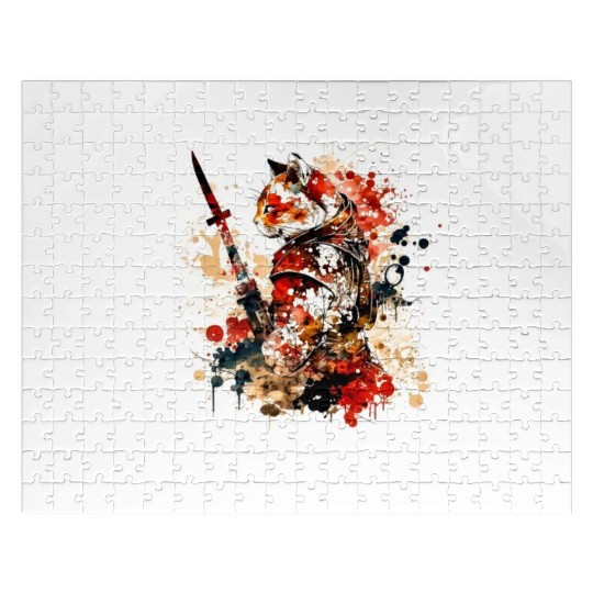 Cute Samurai Cat Jigsaw Puzzles