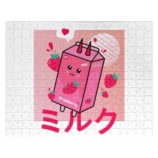 Strawberry Milk Shake Funny Retro 90s Japanese Jigsaw Puzzles