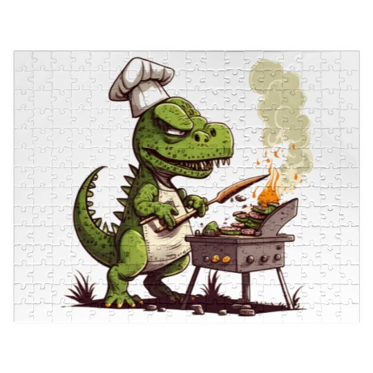 Baby Dinosaur Using A Charcoal Grill Cooking Meat Jigsaw Puzzles