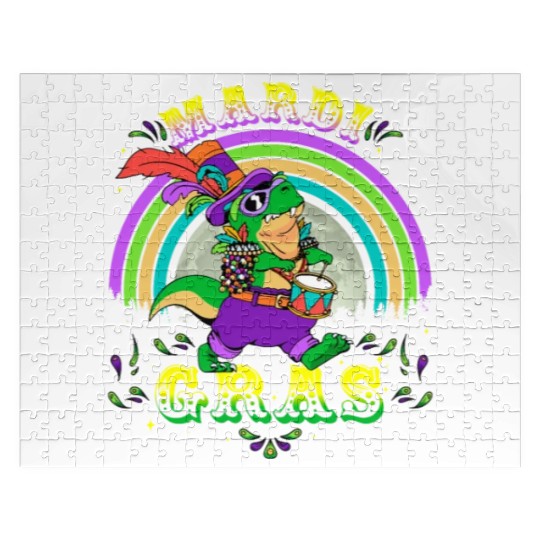 2023 Mardi Gras Party Hat T Rex Drummer Mardi Jigsaw Puzzles