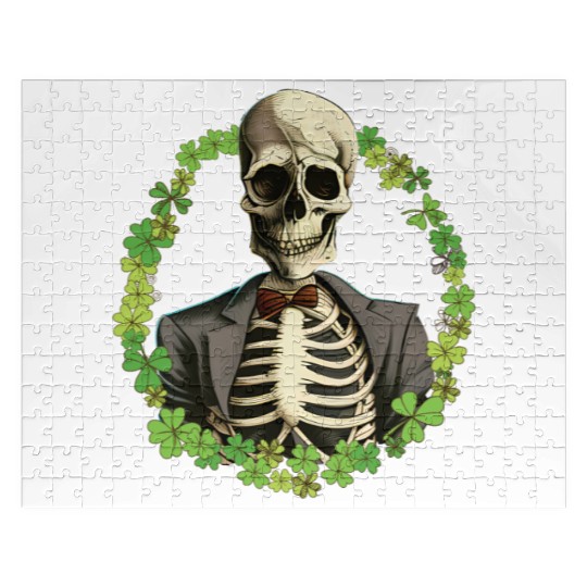 Skeleton Vintage Retro Creepy Cute Shamrock Jigsaw Puzzles