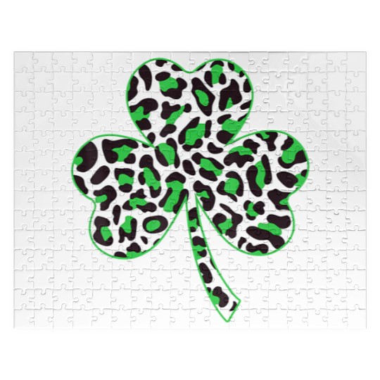 Cute Shamrock Leopard Print St Patricks Day Irish Jigsaw Puzzles