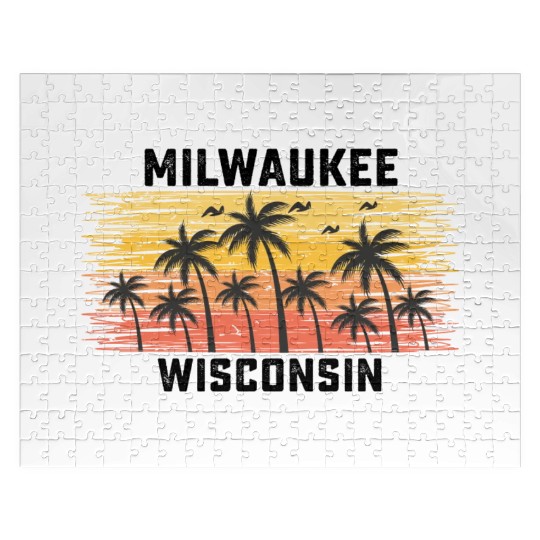 Milwaukee Wisconsin Summer Retro VIntage Vacation Jigsaw Puzzles