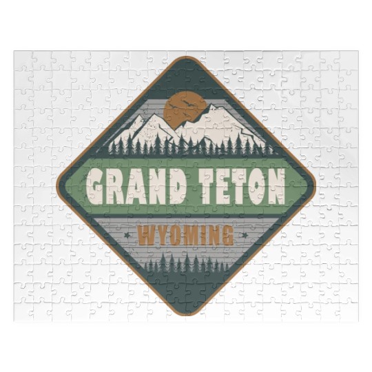 Grand Teton Wyoming US Vintage Hiking Design Jigsaw Puzzles
