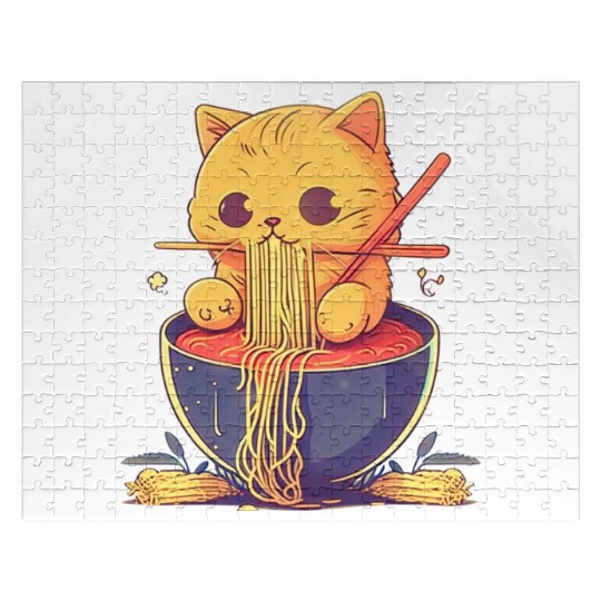 Cute Cat Eating Ramen Noodle Japanese Culture Jigsaw Puzzles