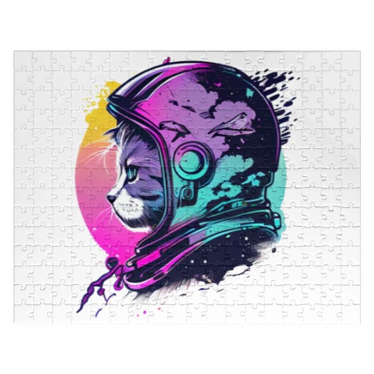 Aesthetic Vaporwave Space Cat 80s 90s Astronaut Jigsaw Puzzles