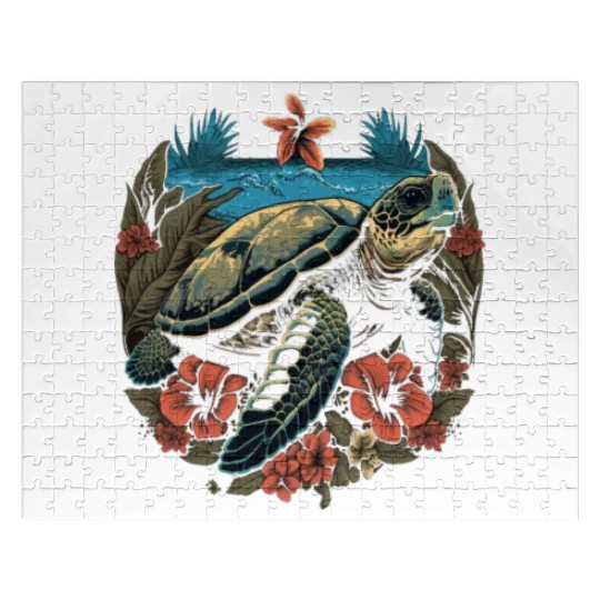 Turtle Hawaiian Sea Turtles Hibiscus Flower Jigsaw Puzzles