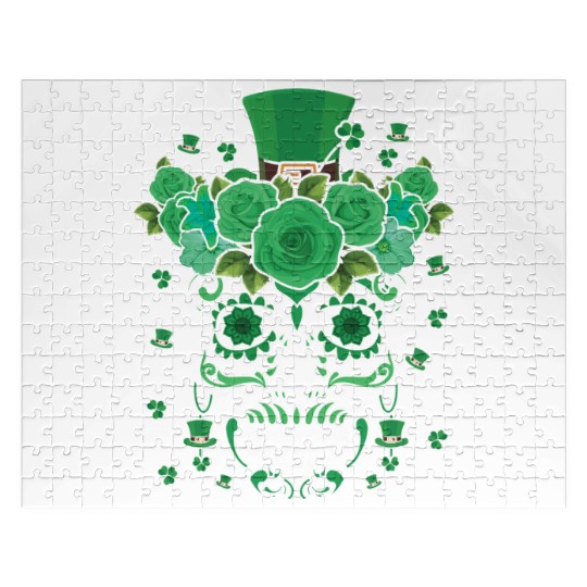St Patty's Day Dia De Los Muertos Irish Flower Jigsaw Puzzles