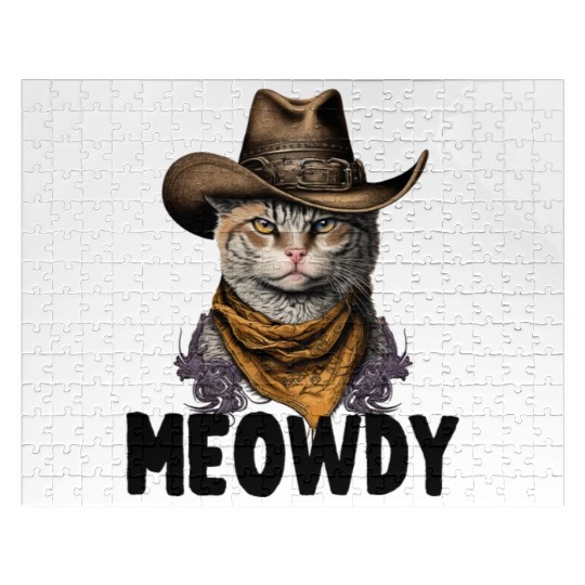 Meowdy Cat Meme Country Meow Howdy Funny Jigsaw Puzzles