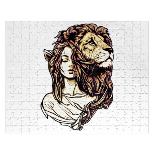 Queen Lion Woman Elf Fantasy Art Loven Lovers Desi Jigsaw Puzzles