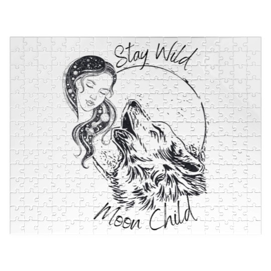 Stay Wild Moon Child Wolf Howling at Moon Goddess Jigsaw Puzzles