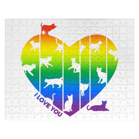 Rainbow Heart and Funny Cats. Cats are in my Heart Jigsaw Puzzles