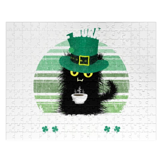 Top Of The Morning Coffee Cup Cat St. Patrick's Jigsaw Puzzles