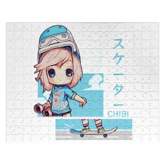 Kawaii Chibi Skater Skateboard Japanese Aesthetic Jigsaw Puzzles