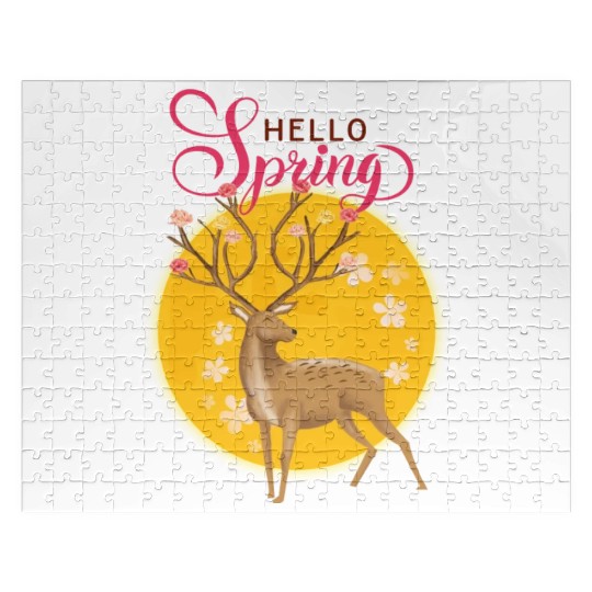 Hello Spring with cute deer Jigsaw Puzzles