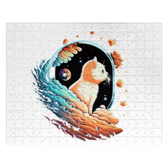 Astronaut Cat Space Cat on Galaxy Cat Lover Jigsaw Puzzles