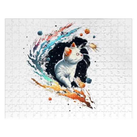 Astronaut Cat or Space Cat on Galaxy Cat Lover Jigsaw Puzzles