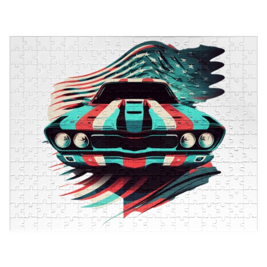 Muscle car american flag backround Jigsaw Puzzles