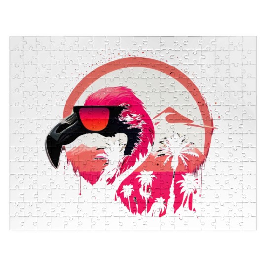 Retro Sunset Pink Flamingo Summer Design Flamingo Jigsaw Puzzles