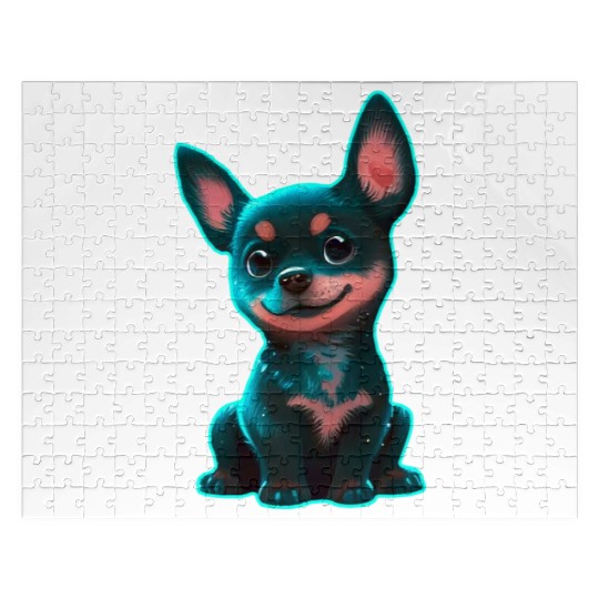 Australian Kelpie puppy neon Jigsaw Puzzles