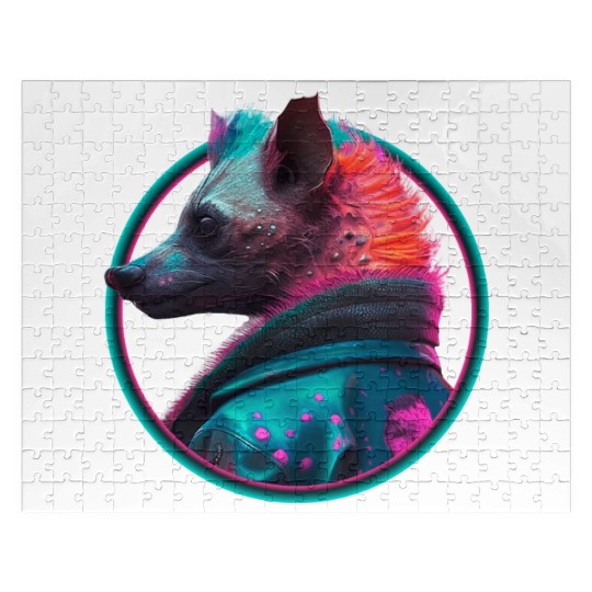 Punk hyena in leather jacket Jigsaw Puzzles