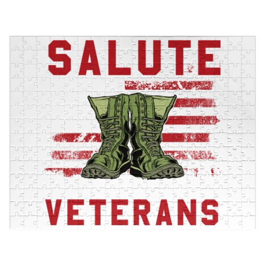 Salute To All Veterans Army Boots Patriotic US Fla Jigsaw Puzzles
