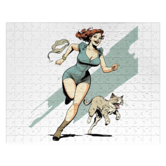 cat mom : A Woman and Her Cat on the Run Jigsaw Puzzles