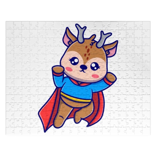 Cute super deer cartoon icon illustration gifts Jigsaw Puzzles