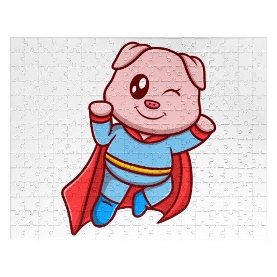 cute super pig cartoon icon illustration gifts Jigsaw Puzzles