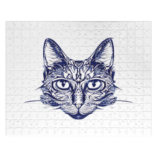 Gothic black and white abstract cat Jigsaw Puzzles