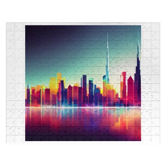 Dubai silhouette skyline abstract art Jigsaw Puzzles