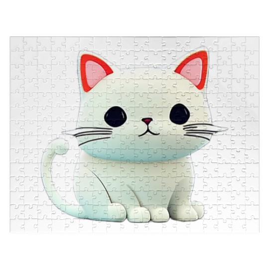 The Feline Fantasy A White Cat Chibi Design Jigsaw Puzzles