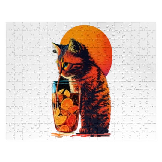 Funny Cat Drinking Cocktail Cat Lover Jigsaw Puzzles