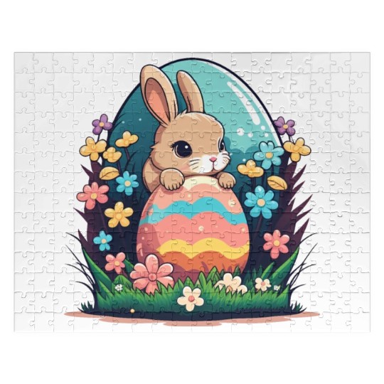 Easter magic: cheerful bunny next to colorful eggs Jigsaw Puzzles