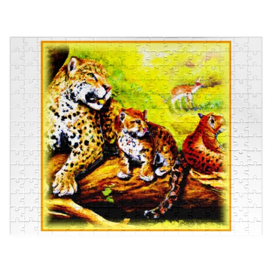 Jaguar Mom and Cubs Relaxing in Jungle. Buy Now Jigsaw Puzzles