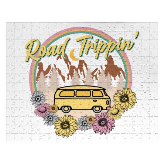 Retro Groovy Road Trip Jigsaw Puzzles with Van Flowers