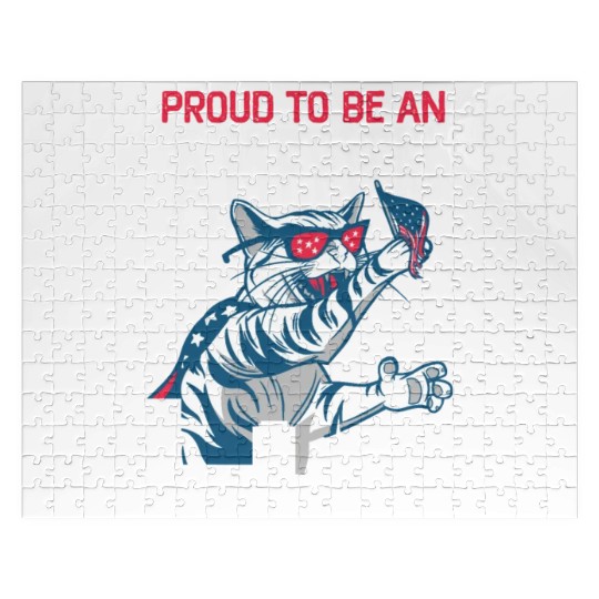 Proud To Be An Ameri-cat America 4th Of July Jigsaw Puzzles